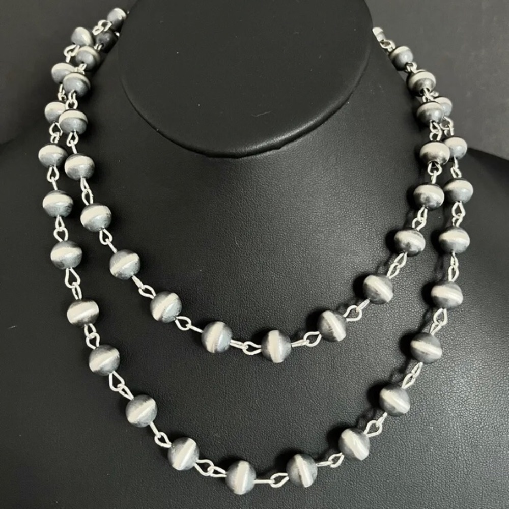Sterling Silver 10mm Pearls Rosary Bead Necklace. 30 Inch.